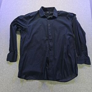 Jones New York Men's Large 16.5 32/33 Navy Blue Button Up Shirt Long Sleeve‎